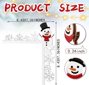 Christmas wooden snowman door corner decoration detail view with size and thickness.