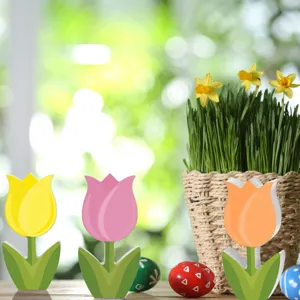 Mother's day tulip tiered tray decor, colorful wooden flower table ornaments for spring party.