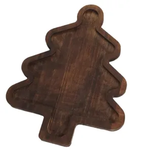 Wooden Christmas tree serving tray, creative divided plate for party dessert fruit display.