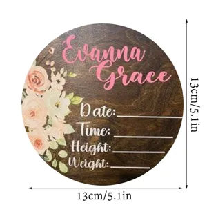 Placa de nacimiento de madera personalizada para recién nacidos, accesorio fotográfico.