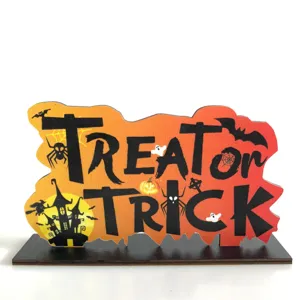 Decorazione da tavolo in legno di Halloween, targa festiva per festa paurosa.