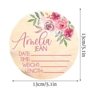 Disco de madera para anuncio de nacimiento de recién nacido con diseño floral, atrezzo.