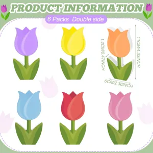 Colorful tulip tiered tray decor set, 6 packs double side printed wooden flower ornaments.