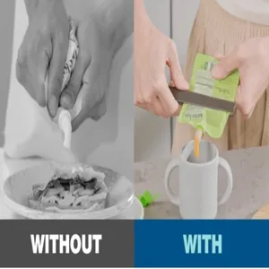 Kitchen sauce pouch squeezer tool for easy food waste reduction and clean kitchen use.