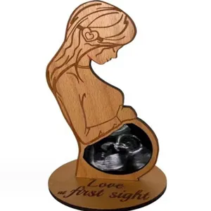 Adorno de marco de fotos de ecografia de mujer embarazada de madera regalo bebe
