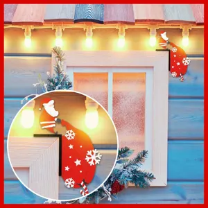 Christmas wooden door corner sign Santa Claus decoration for holiday home party setup detail.