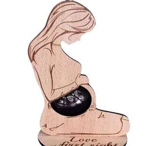 Marco de fotos de ecografía de mujer embarazada de madera recuerdo de bebé decoración.