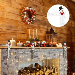 Wooden Christmas snowman door corner decoration with cutout snowflake design for holiday home.