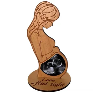 Madera embarazada madre ecografia recuerdo adorno bebe marco foto escritorio decoracion.