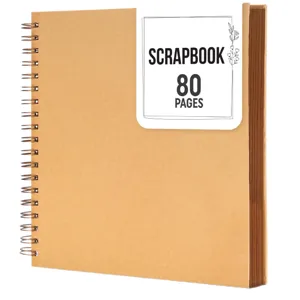 Album photo scrapbook en papier kraft marron avec reliure spirale, 80 pages livre de souvenirs DIY.