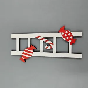 Christmas candy wooden tiered tray decoration tabletop ornament festive red white candy sign