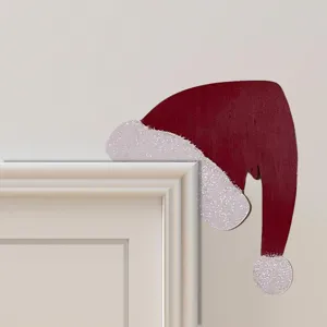 Christmas Santa hat door corner sign holiday wooden decor for home door frame decoration.