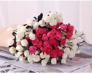 Künstliche PE Schaum Rosen Blumenstrauß für Hochzeit und Heimdekoration, rosa und weiß dekor.