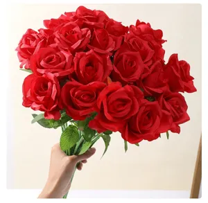 Artificial red rose bouquet fabric fake flowers for home decor wedding party decoration