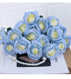Kunstmatige geplette ijsblauwe rozenboeket huwelijk decoratie zijden bloemen rekwisieten