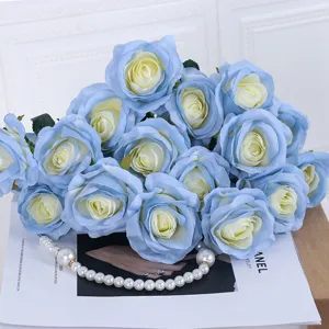 Kunstmatige Gebroken IJsblauwe Roos Enkele Stam Zijden Bloem Voor Thuis Bruiloft Feest Decoratie Fotografie Rekwisieten