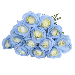 Kunstmatig blauw rozenboeket zijden bloemen voor thuis huwelijk decoratie fotografie rekwisiet