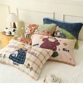 Pure cotton four-layer gauze pillow towel cute cartoon print student dorm pillowcase soft home