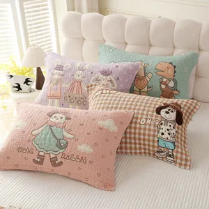 Soft Cotton Gauze Pillow Towel Cartoon Anime Print Couple Pillow Cover Breathable Bedding Home Bedroom Pillowcase