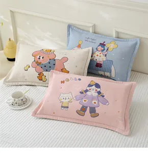 Children cotton gauze pillowcase set, cute cartoon print breathable soft student dorm pillow cover