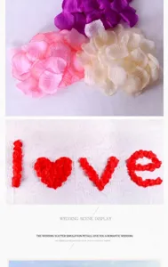 Artificial rose petals for wedding decoration, detail view showing vibrant colors and shapes.
