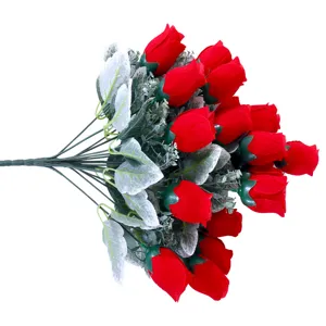 Künstlicher roter Rosenstrauß, 18-Kopf Samt Kunstblumen für Heimdekoration, Hochzeit und Party.