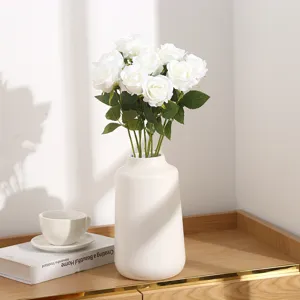 White artificial silk rose bouquet for home decor, wedding party and Valentine's day gift.