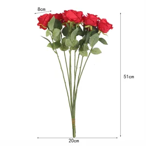 Artificial Red Rose Flower Bouquet Fake Floral for Wedding Home Decor 51cm Pack New