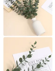 Artificial eucalyptus leaves decor plastic frosted white plant eucalyptus branch for home.