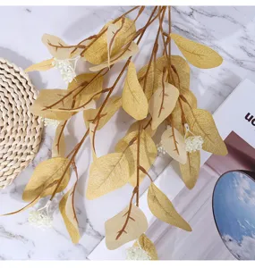 Branches d'eucalyptus artificielles avec baies blanches fausse verdure pour deco maison.