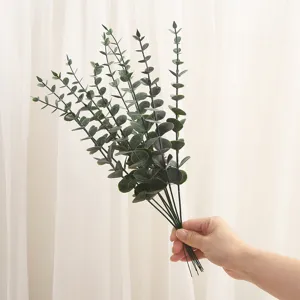 Artificial Eucalyptus Leaves Plastic Frosted White Branch Fake Greenery Plant Stem For Home Decor Floral Arrangement