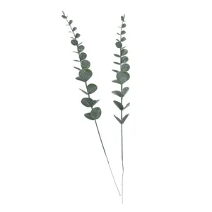 Artificial frosted eucalyptus leaves branches for home decor, plastic green plant main view.