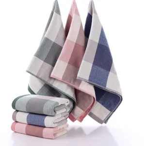 Japanese style plaid gauze face towel, soft breathable absorbent cotton towel set.