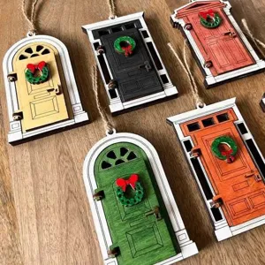 Miniature wooden fairy door Christmas ornament hanging decor for garden yard decoration
