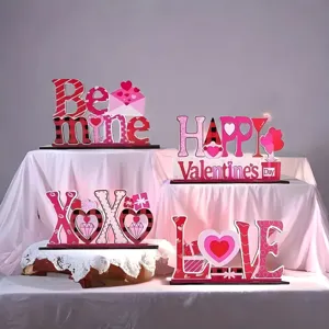 Valentine Pink Wooden Table Centerpiece Love Heart Tiered Tray Decor Romantic Wedding Party Home Decor Tabletop Ornament