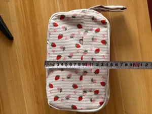 Corduroy strawberry pencil case portable double layer large capacity stationery cosmetic bag