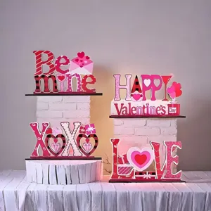 Valentine's Day pink love wooden table sign tiered tray decor romantic wedding party ornament