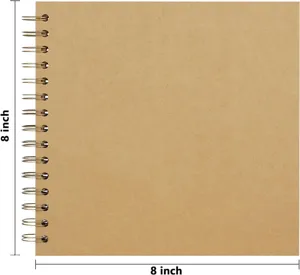 8 inch square kraft paper photo album scrapbook with metal spiral binding for DIY memory book.