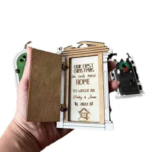 Wooden Christmas fairy door ornament with custom engraved text, perfect holiday home decor.