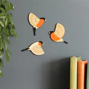 Wooden flying bird wall hanging decor, 3 pieces set, minimalist home art style for room.