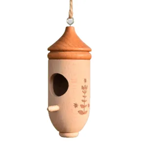 Casita colgante de colibrí de madera mini nido de ave jardín patio decoración comedero