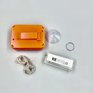 Détails des pièces de guirlande lumineuse LED avec boîtier orange, ventouse et boîtier.