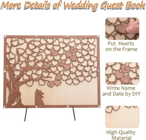 Holz Hochzeitsgästebuch Fotorahmen mit Herzscheiben zum Unterschreiben für Party und Hochzeit.