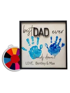 DIY Vatertag Handabdruck Bilderrahmen Set mit buntem Stempelkissen fur das beste Papa Geschenk.