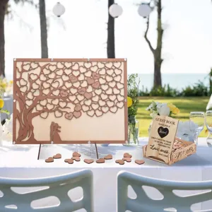 Holz Hochzeit Gästebuch Alternative mit Herzbaum Fotorahmen und Schild für Feier.