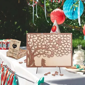 Holz Hochzeit Gästebuch Herzrahmen mit Holzherzen für rustikale Party Dekoration Geschenke.