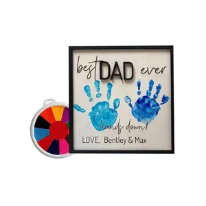 DIY Vatertag Handabdruck Geschenk Bastelset mit Holz Bilderrahmen und bunter Stempelkissen
