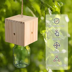 Wooden Carpenter Bee Trap Natural Wood Pest Control Insect Catcher With Hanging Rope For Outdoor Garden Yard Home Decor
