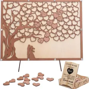 Libro degli Ospiti di Matrimonio in Legno Albero del Cuore Segno Alternativo Rustico Decorazione per Festa Messaggio Scatola Regalo