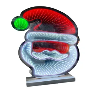 Natale LED Specchio Infinito Cappello Babbo Natale Luce Tunnel Acrilico Atmosfera